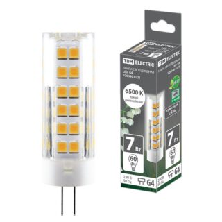 Лампа светодиодная G4-7 Вт-230 В-6500 К, SMD, 18,5x57 мм TDM
